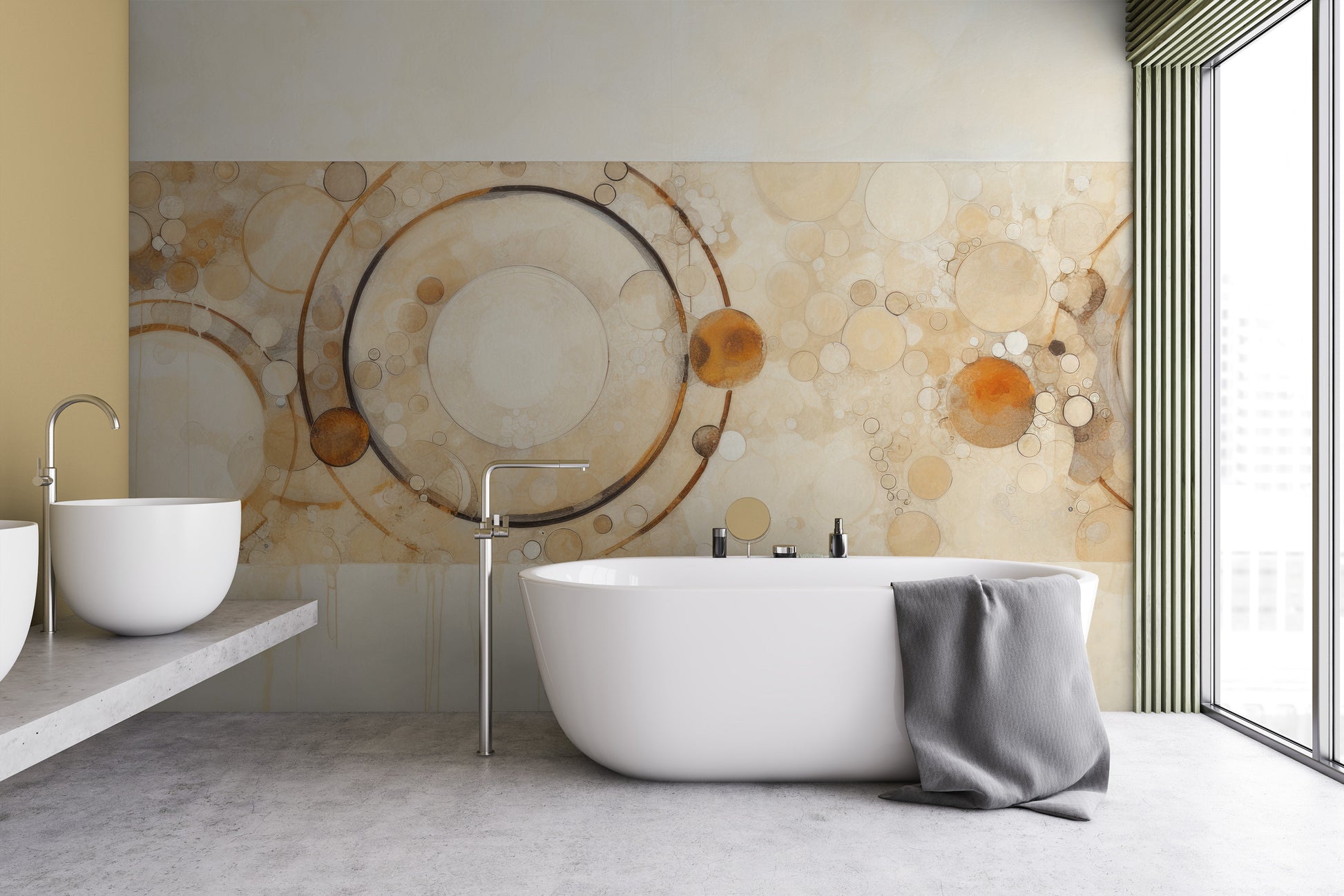 Fototapeta artystyczna o nazwie BUBBLING BRONZE CASCADE pokazana w aranżacji wnętrza.