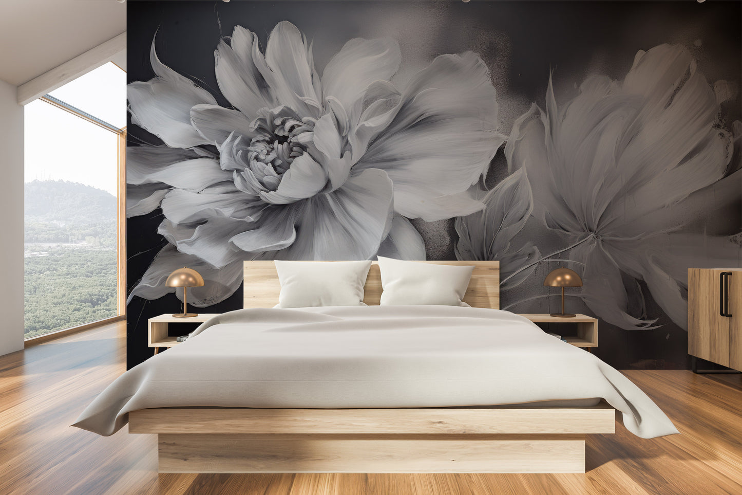 Fototapeta malowana o nazwie NOCTURNAL FLORAL WHISPERS pokazana w aranżacji wnętrza.