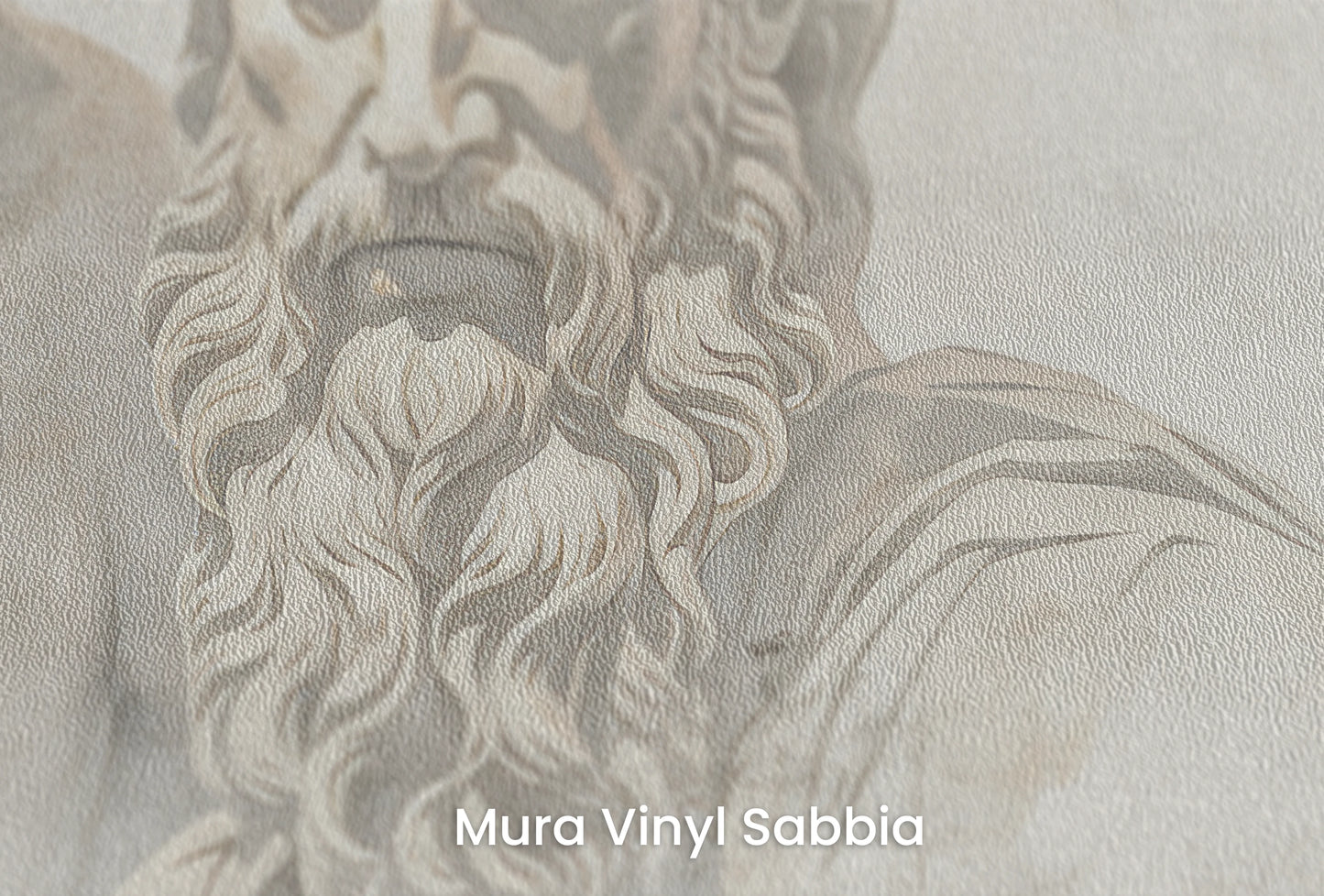 Zbliżenie na artystyczną fototapetę o nazwie Titans of Thought na podłożu Mura Vinyl Sabbia struktura grubego ziarna piasku.