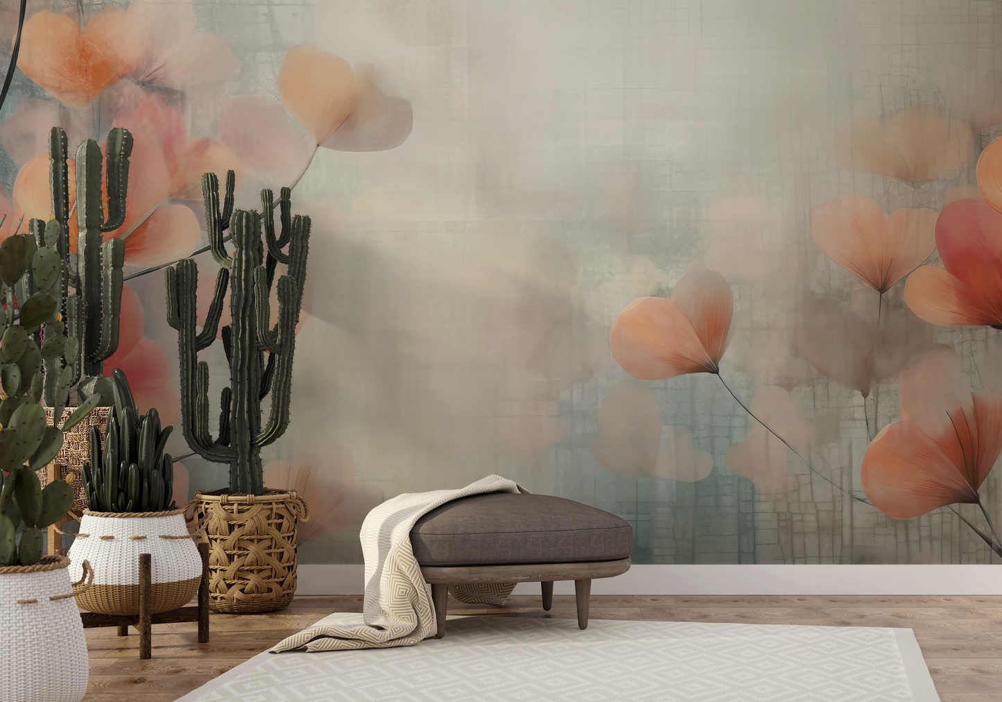 Wzór fototapety artystycznej o nazwie Abstract Blossom Art pokazanej w aranżacji wnętrza.