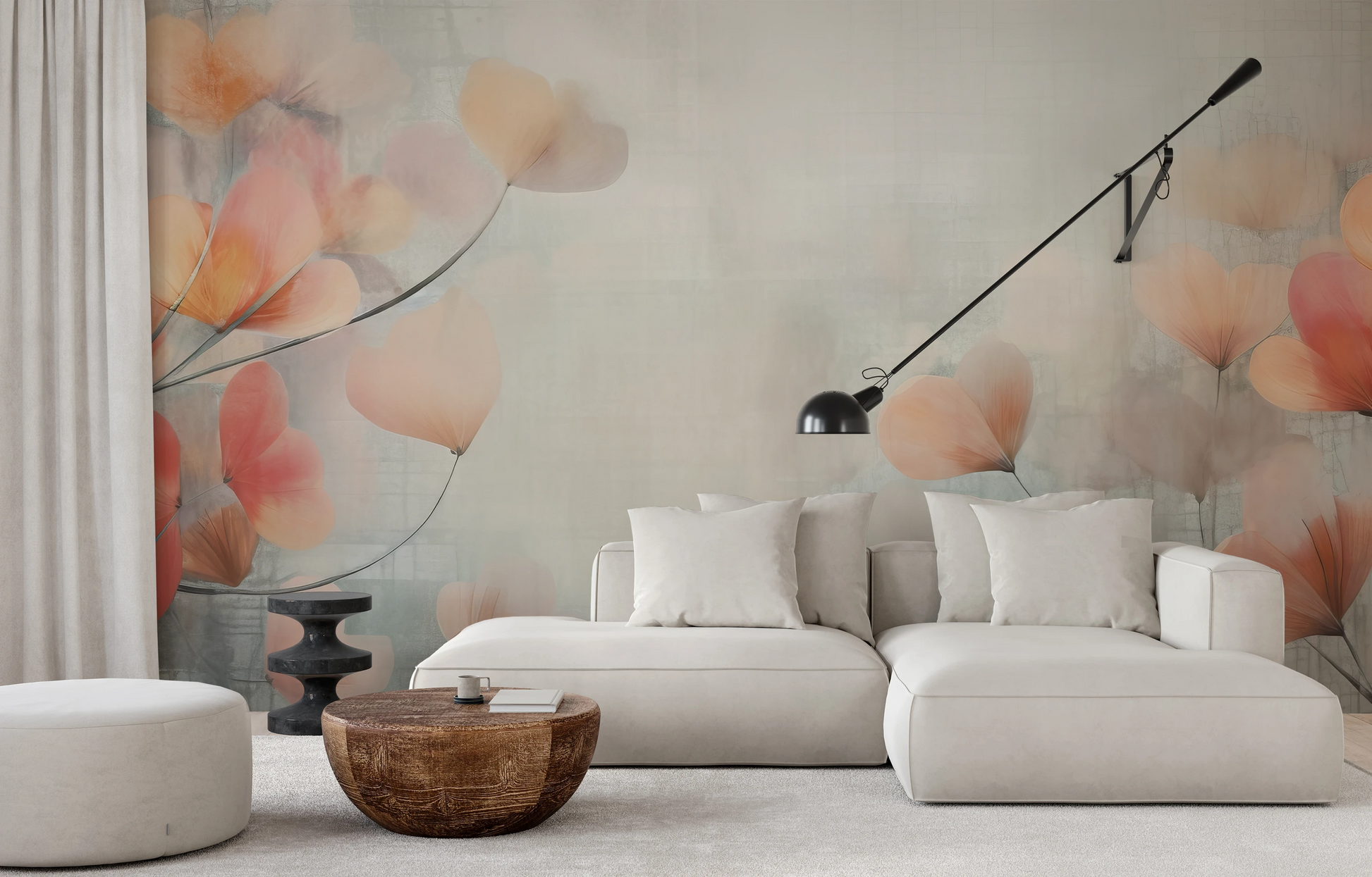 Wzór fototapety o nazwie Abstract Blossom Art pokazanej w kontekście pomieszczenia.