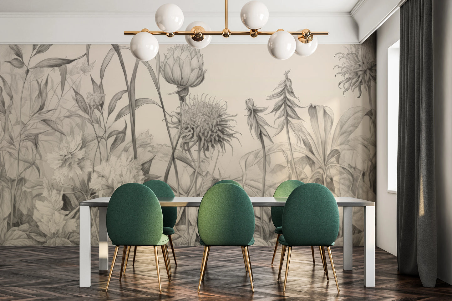 Fototapeta malowana o nazwie Botanical Elegance pokazana w aranżacji wnętrza.