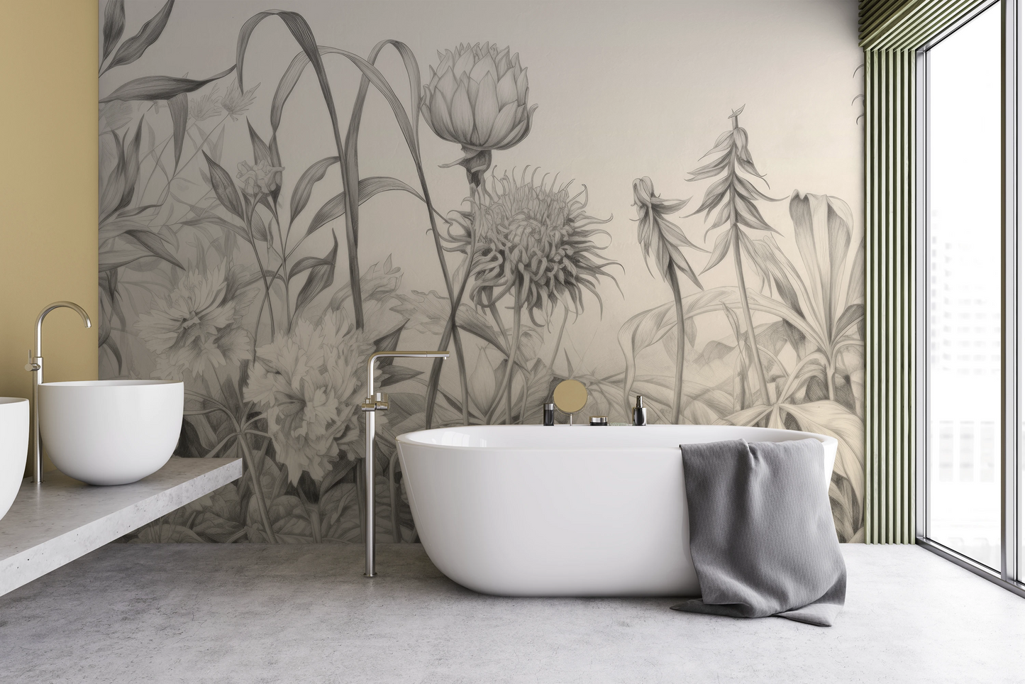 Wzór fototapety o nazwie Botanical Elegance pokazanej w kontekście pomieszczenia.