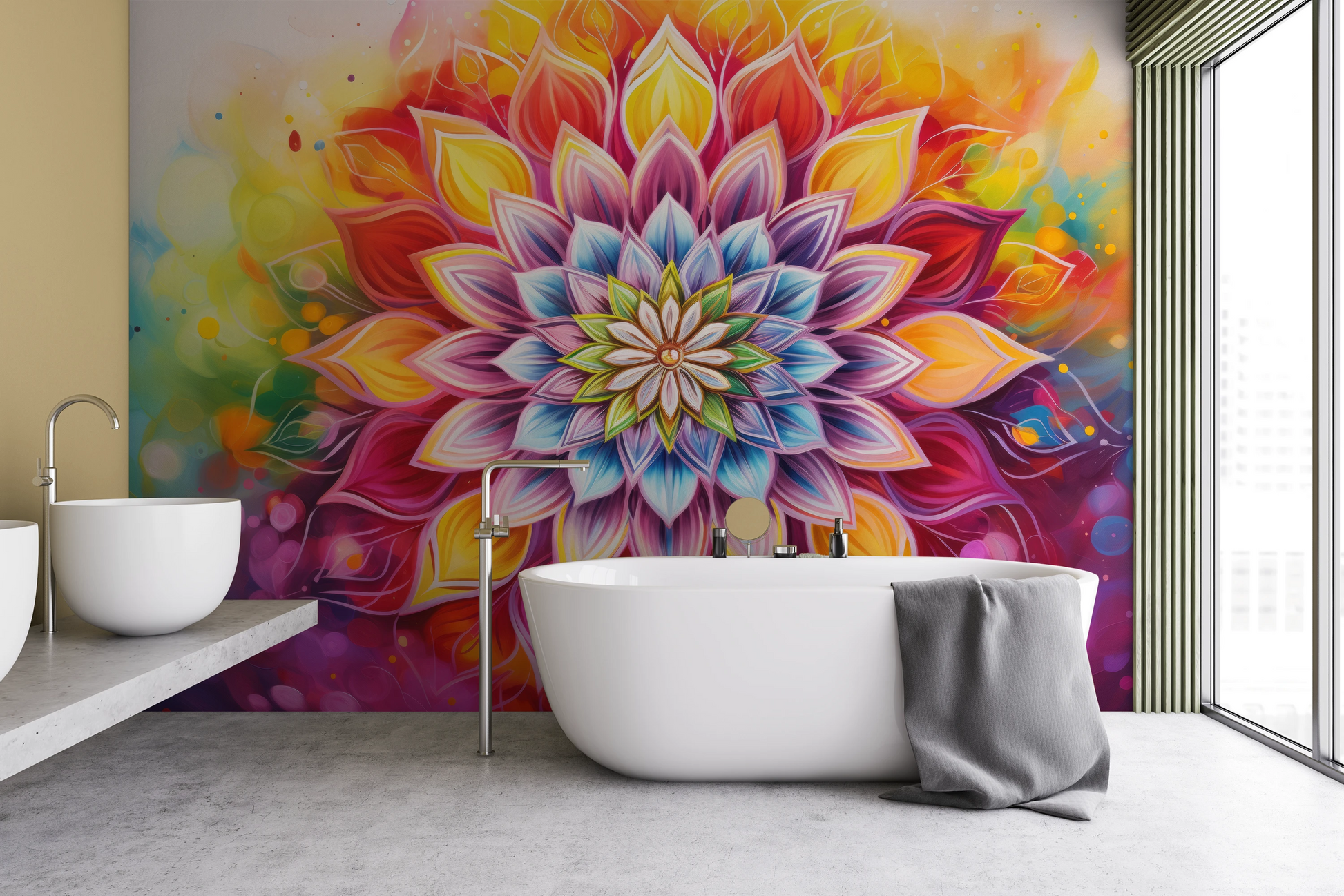 Fototapeta malowana o nazwie Radiant Mandala pokazana w aranżacji wnętrza.