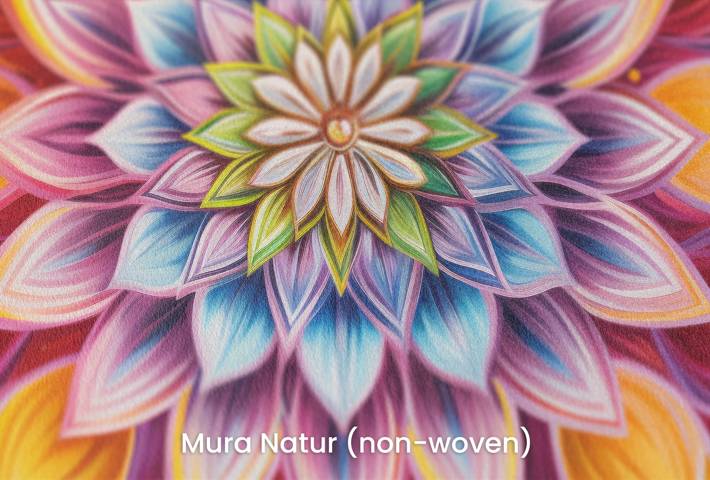 Zbliżenie na artystyczną fototapetę o nazwie Radiant Mandala na podłożu Mura Natur (non-woven) - naturalne i ekologiczne podłoże.