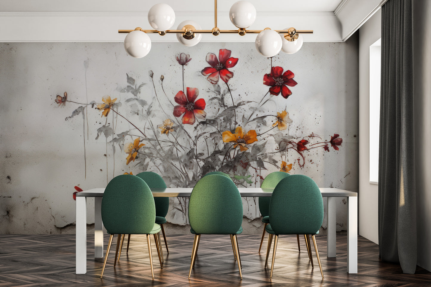 Fototapeta artystyczna o nazwie RUSTIC BLOOMS OF VITALITY pokazana w aranżacji wnętrza.
