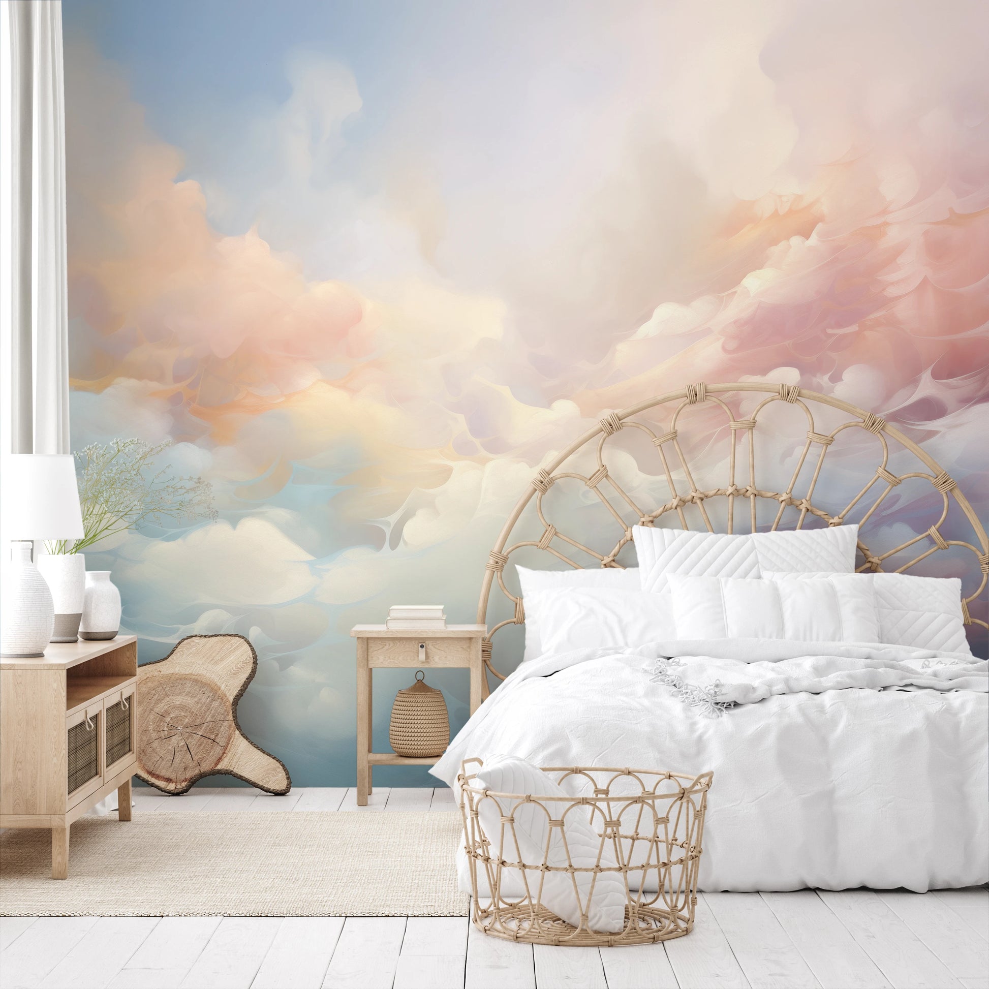 Wzór fototapety o nazwie Misty Pastels pokazanej w kontekście pomieszczenia.