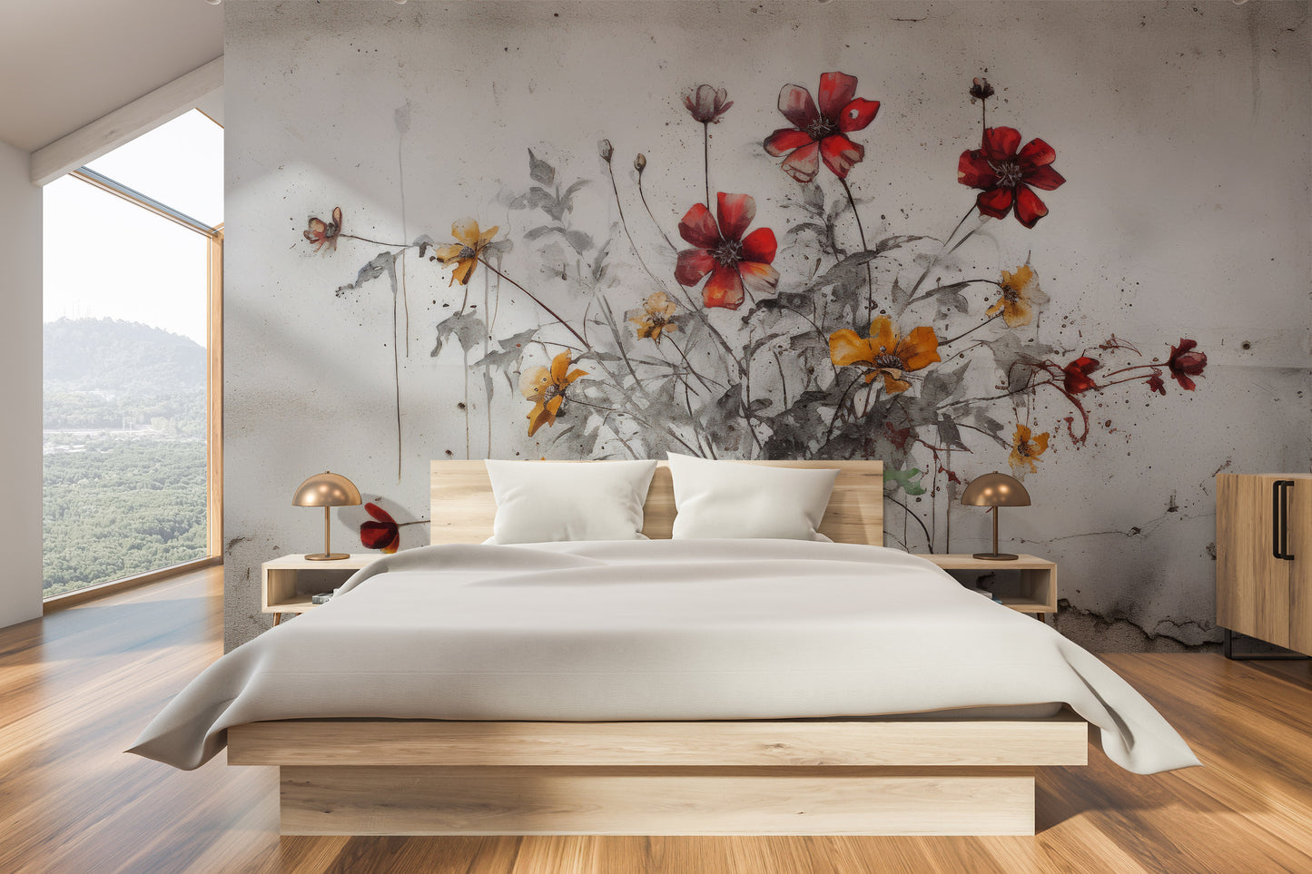 Fototapeta malowana o nazwie RUSTIC BLOOMS OF VITALITY pokazana w aranżacji wnętrza.