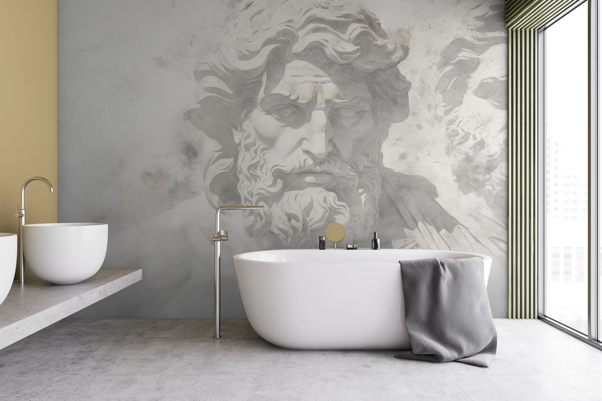 Wzór fototapety o nazwie Mythical Echoes pokazanej w kontekście pomieszczenia.