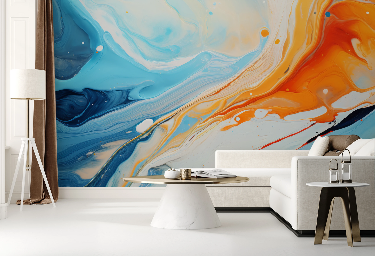 Wzór fototapety artystycznej o nazwie Saturn's Serenity pokazanej w aranżacji wnętrza.