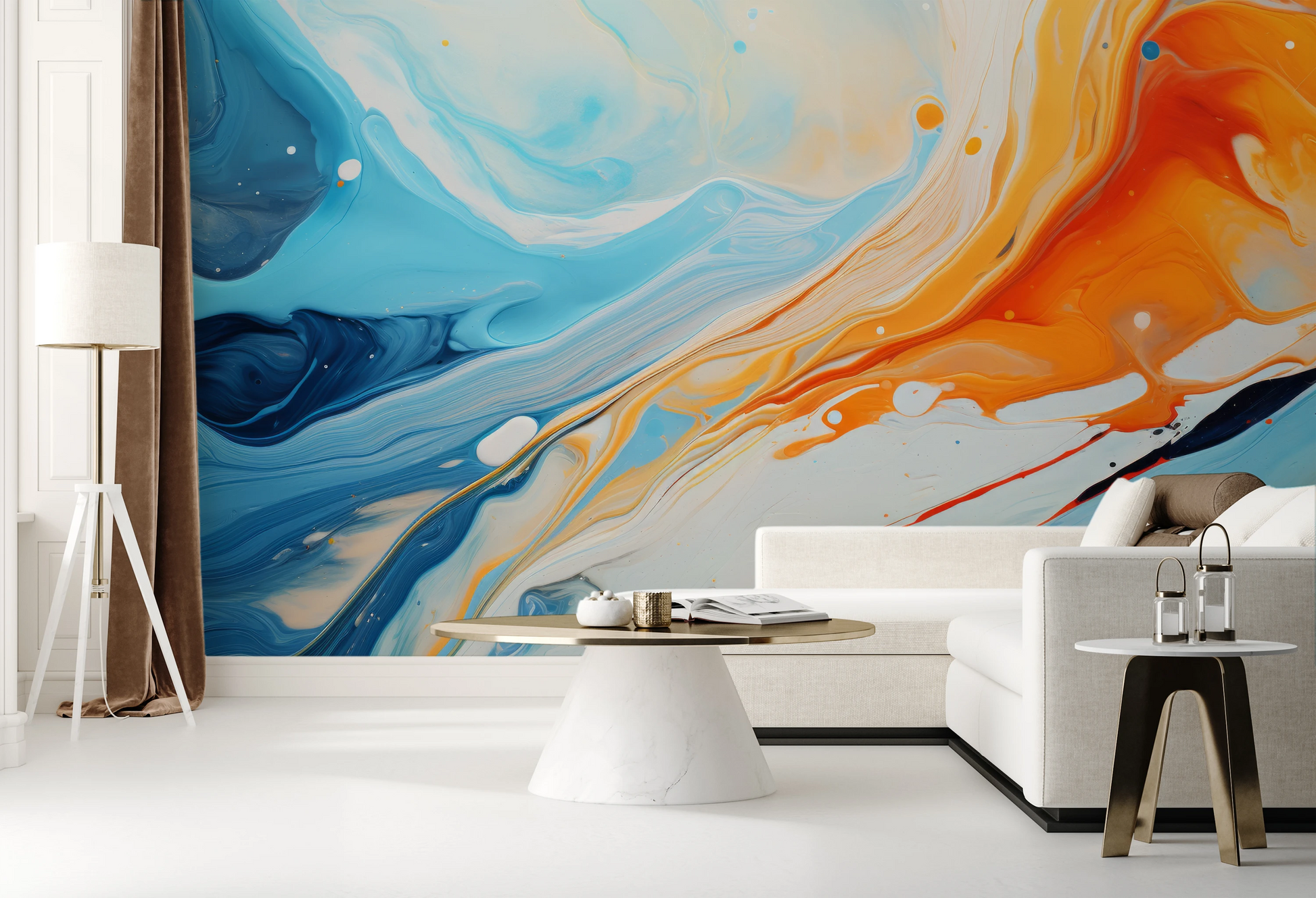 Wzór fototapety artystycznej o nazwie Saturn's Serenity pokazanej w aranżacji wnętrza.