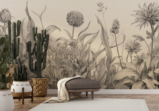 Wzór fototapety artystycznej o nazwie Floral Dance pokazanej w aranżacji wnętrza.