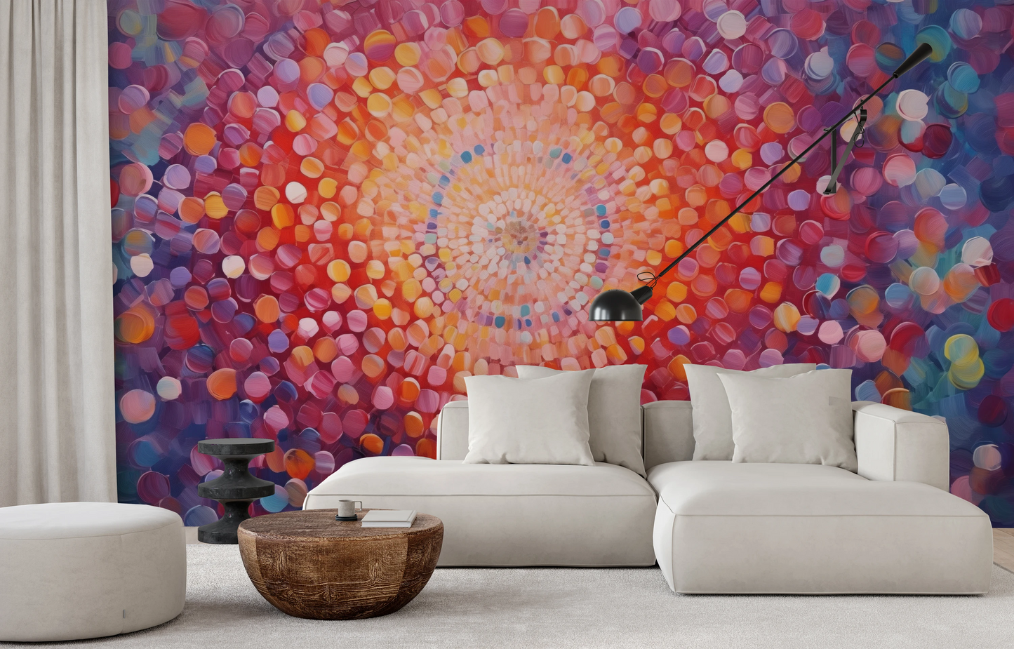 Wzór fototapety o nazwie Cosmic Burst pokazanej w kontekście pomieszczenia.