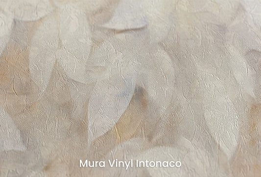 Zbliżenie na artystyczną fototapetę o nazwie Golden Foliage na podłożu Mura Vinyl Intonaco - struktura tartego tynku.