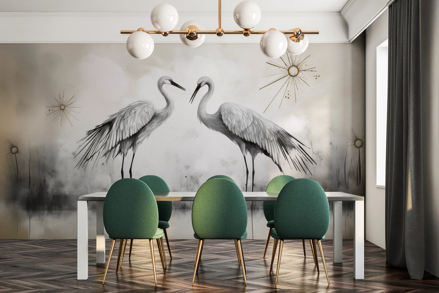 Fototapeta artystyczna o nazwie Starry Harmony pokazana w aranżacji wnętrza.
