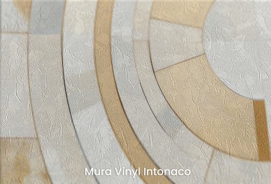 Zbliżenie na artystyczną fototapetę o nazwie GEOMETRIC ELEGANCE IN MONOCHROME na podłożu Mura Vinyl Intonaco - struktura tartego tynku.