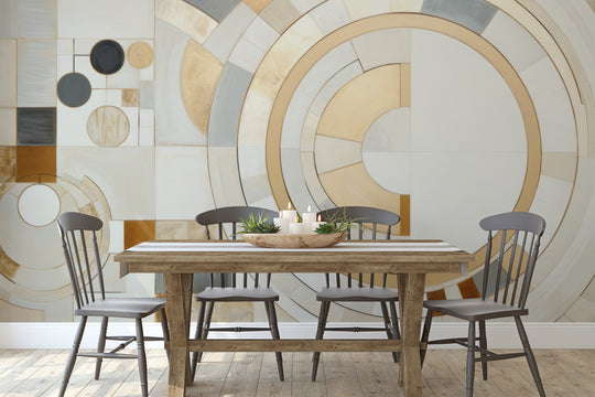 Wzór fototapety artystycznej o nazwie GEOMETRIC ELEGANCE IN MONOCHROME pokazanej w aranżacji wnętrza.