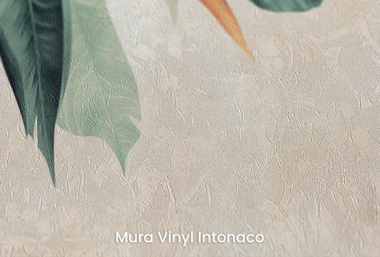 Zbliżenie na artystyczną fototapetę o nazwie Peach Bliss na podłożu Mura Vinyl Intonaco - struktura tartego tynku.