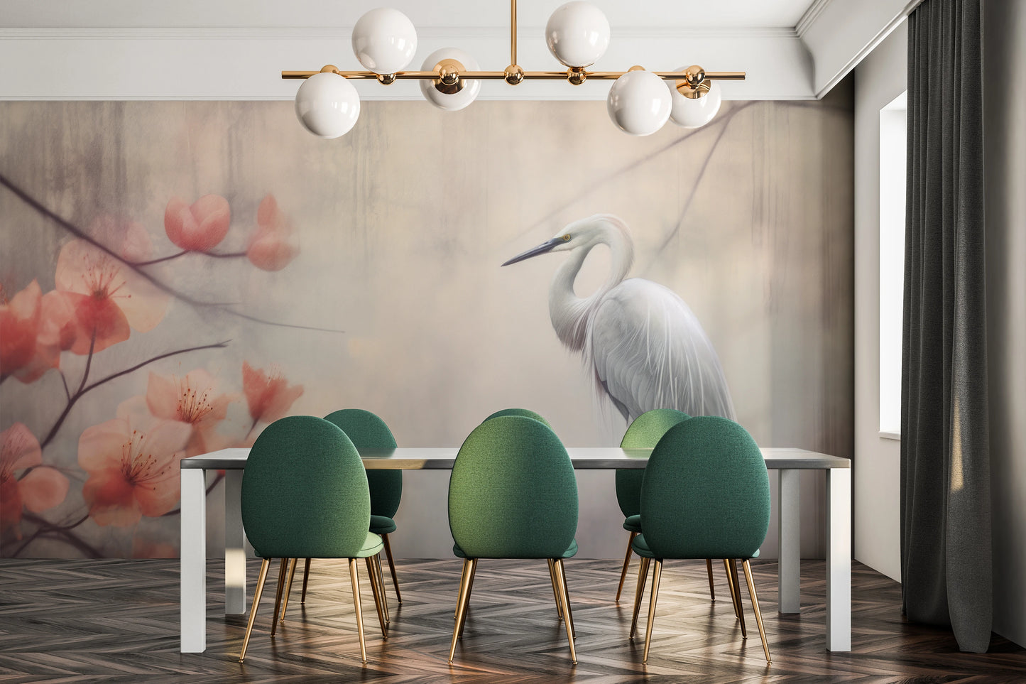 Fototapeta malowana o nazwie Misty Blossom Scene pokazana w aranżacji wnętrza.