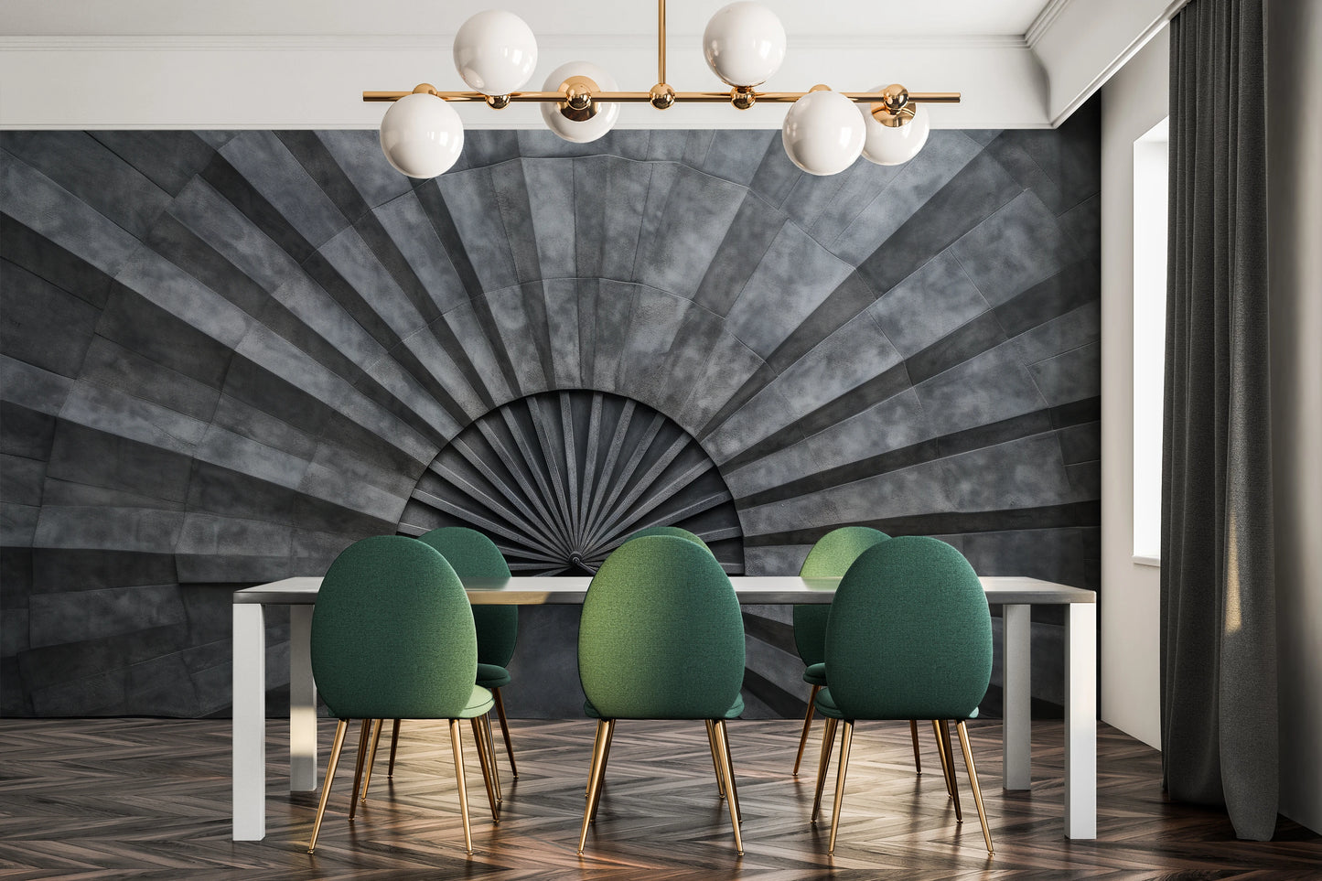 Wzór fototapety artystycznej o nazwie Sunburst Concrete pokazanej w aranżacji wnętrza.
