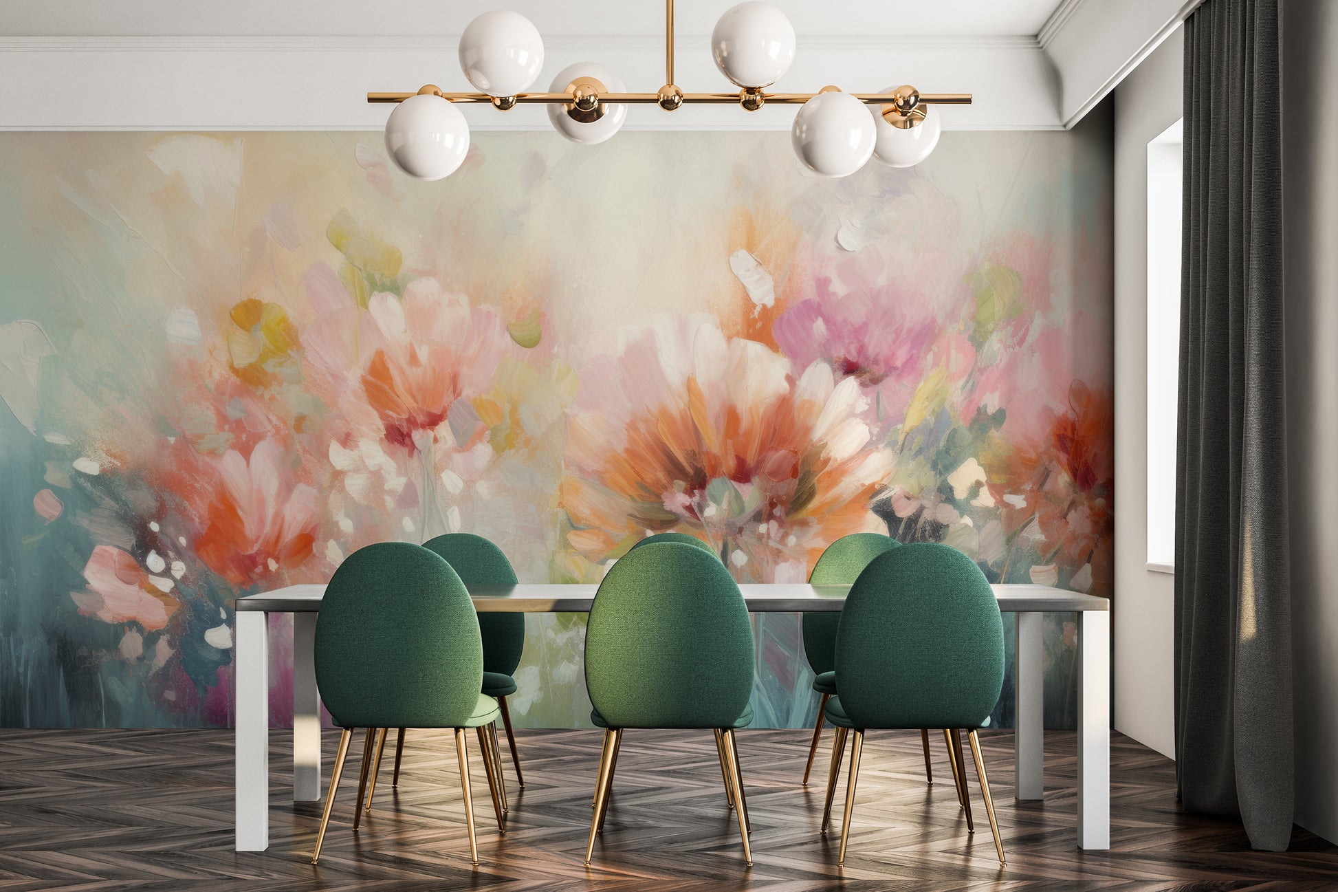 Fototapeta malowana o nazwie Pastel Petal Hues pokazana w aranżacji wnętrza.