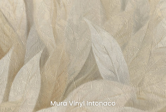 Zbliżenie na artystyczną fototapetę o nazwie Leafy Dreams na podłożu Mura Vinyl Intonaco - struktura tartego tynku.