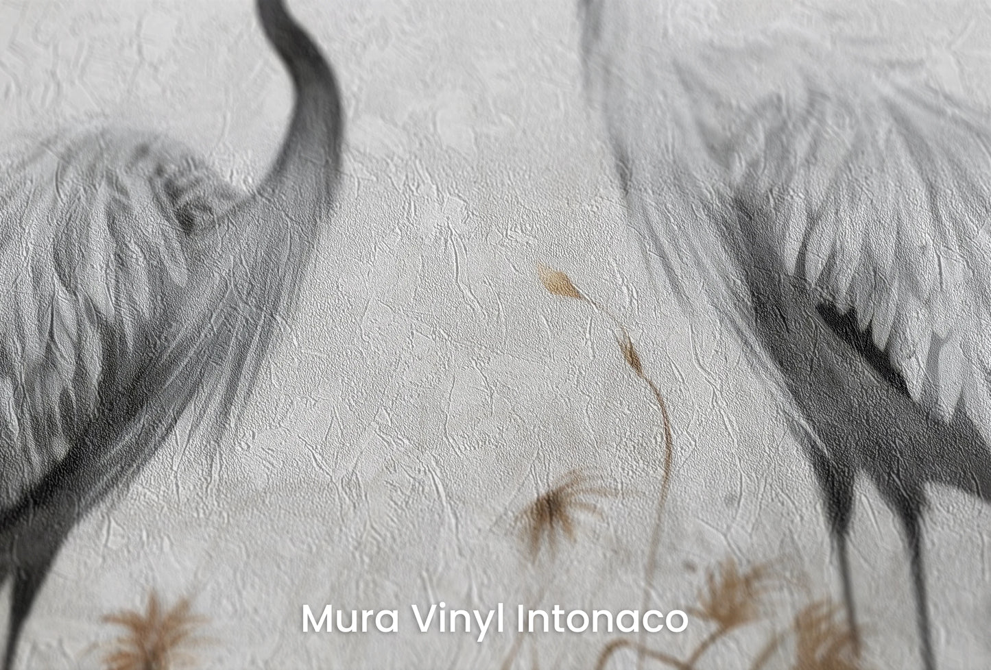 Zbliżenie na artystyczną fototapetę o nazwie Serenity Waltz na podłożu Mura Vinyl Intonaco - struktura tartego tynku.