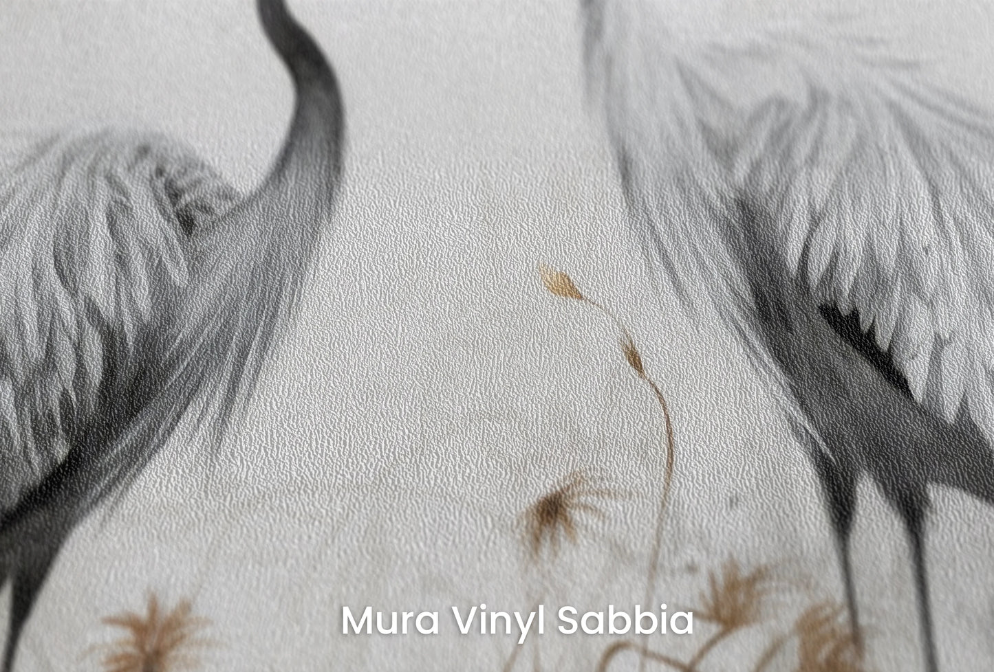 Zbliżenie na artystyczną fototapetę o nazwie Serenity Waltz na podłożu Mura Vinyl Sabbia struktura grubego ziarna piasku.