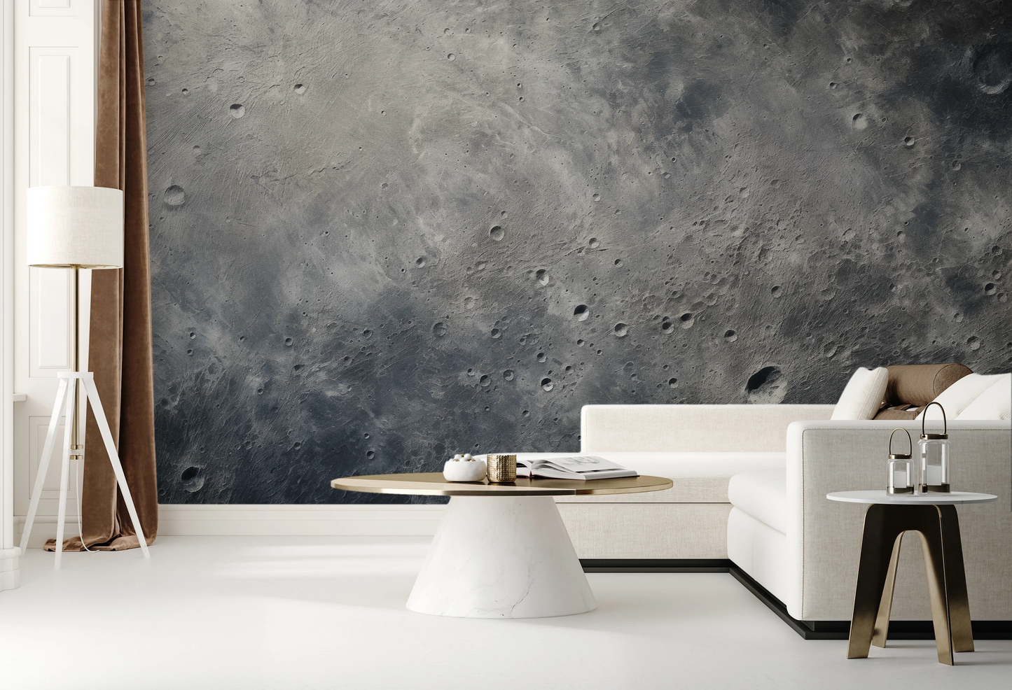 Wzór fototapety artystycznej o nazwie Moon's Mystery pokazanej w aranżacji wnętrza.