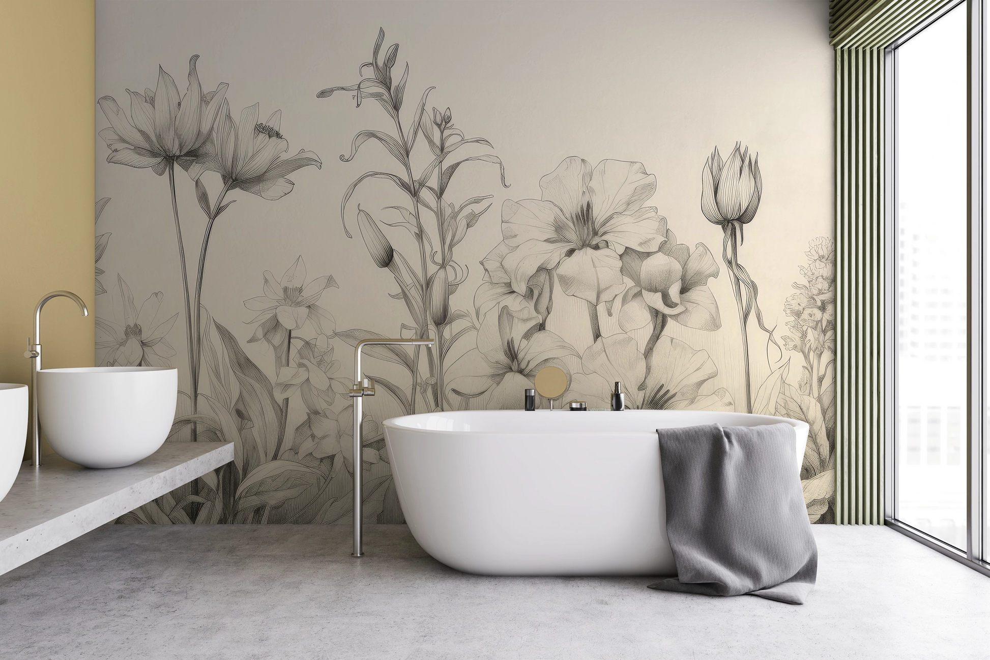 Fototapeta artystyczna o nazwie Verdant Dreams pokazana w aranżacji wnętrza.