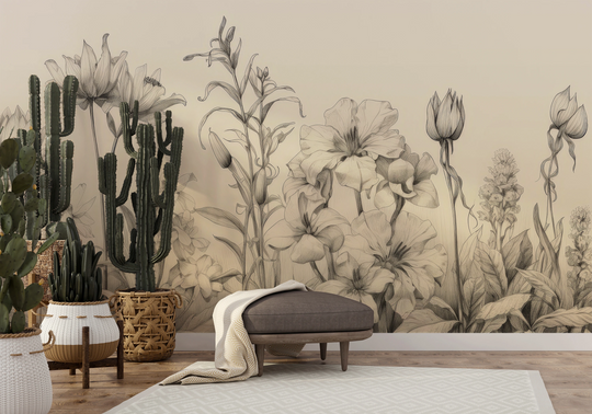 Wzór fototapety artystycznej o nazwie Verdant Dreams pokazanej w aranżacji wnętrza.