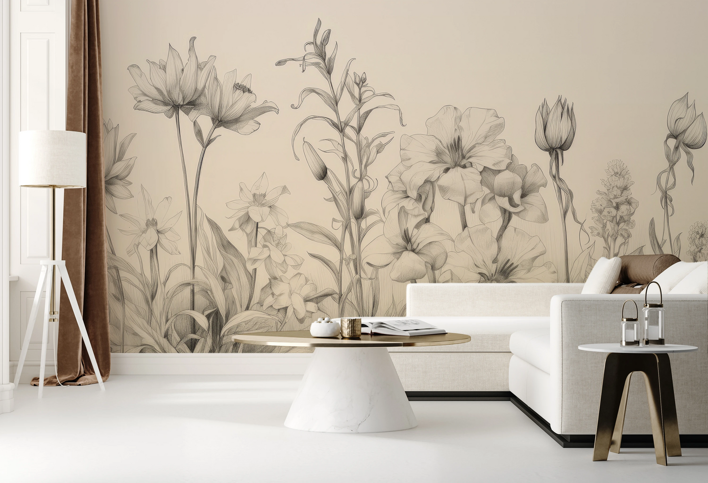 Wzór fototapety o nazwie Verdant Dreams pokazanej w kontekście pomieszczenia.