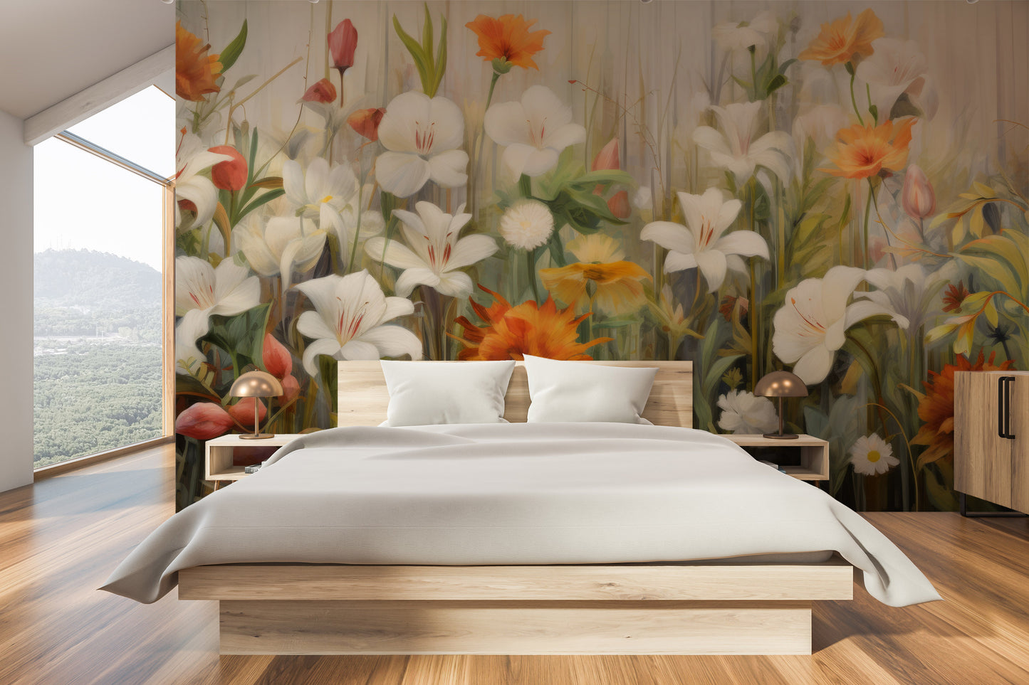 Fototapeta malowana o nazwie Floral Sunrise pokazana w aranżacji wnętrza.