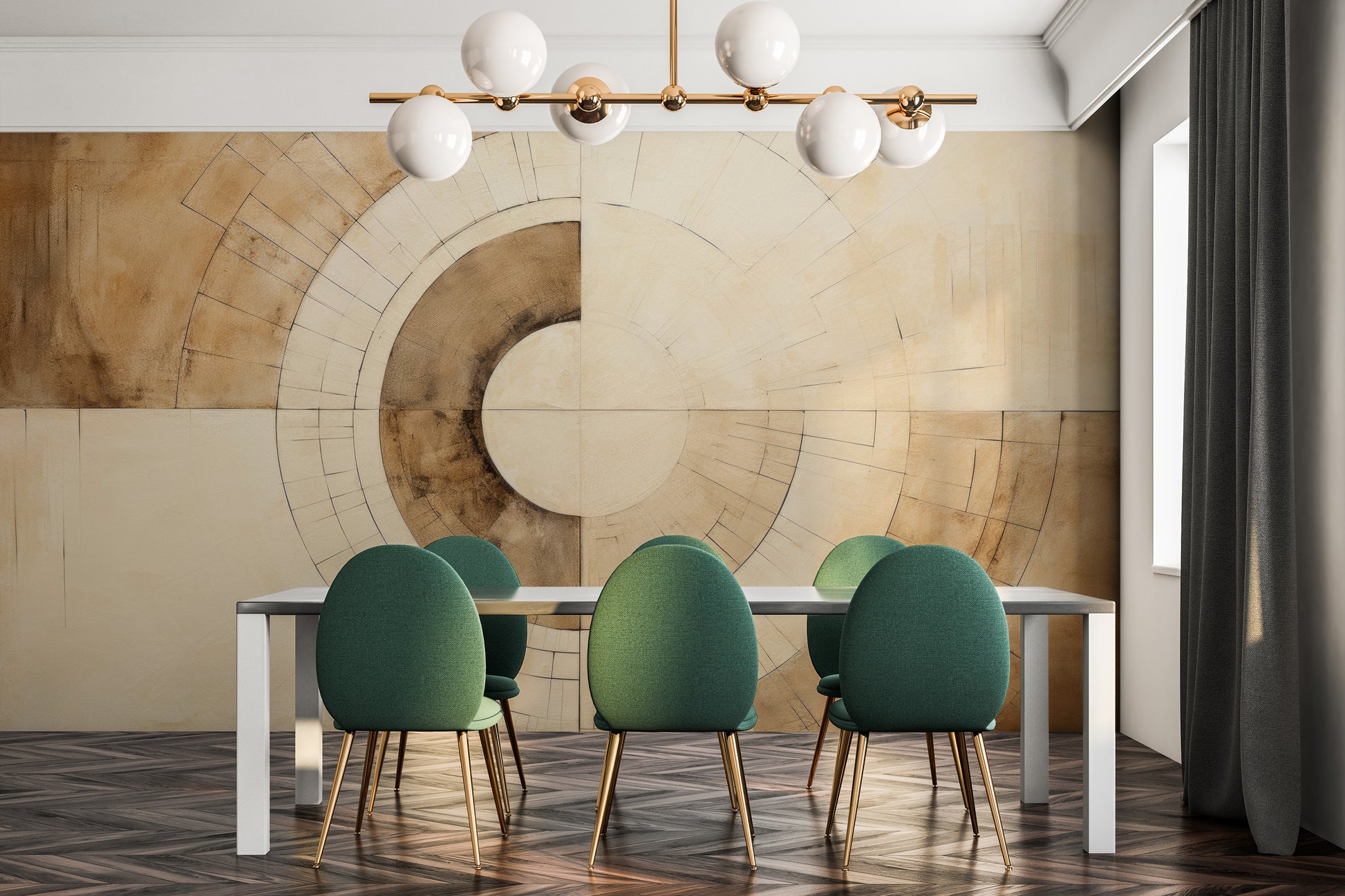 Fototapeta malowana o nazwie SEPIA GEOMETRIC AURORA pokazana w aranżacji wnętrza.