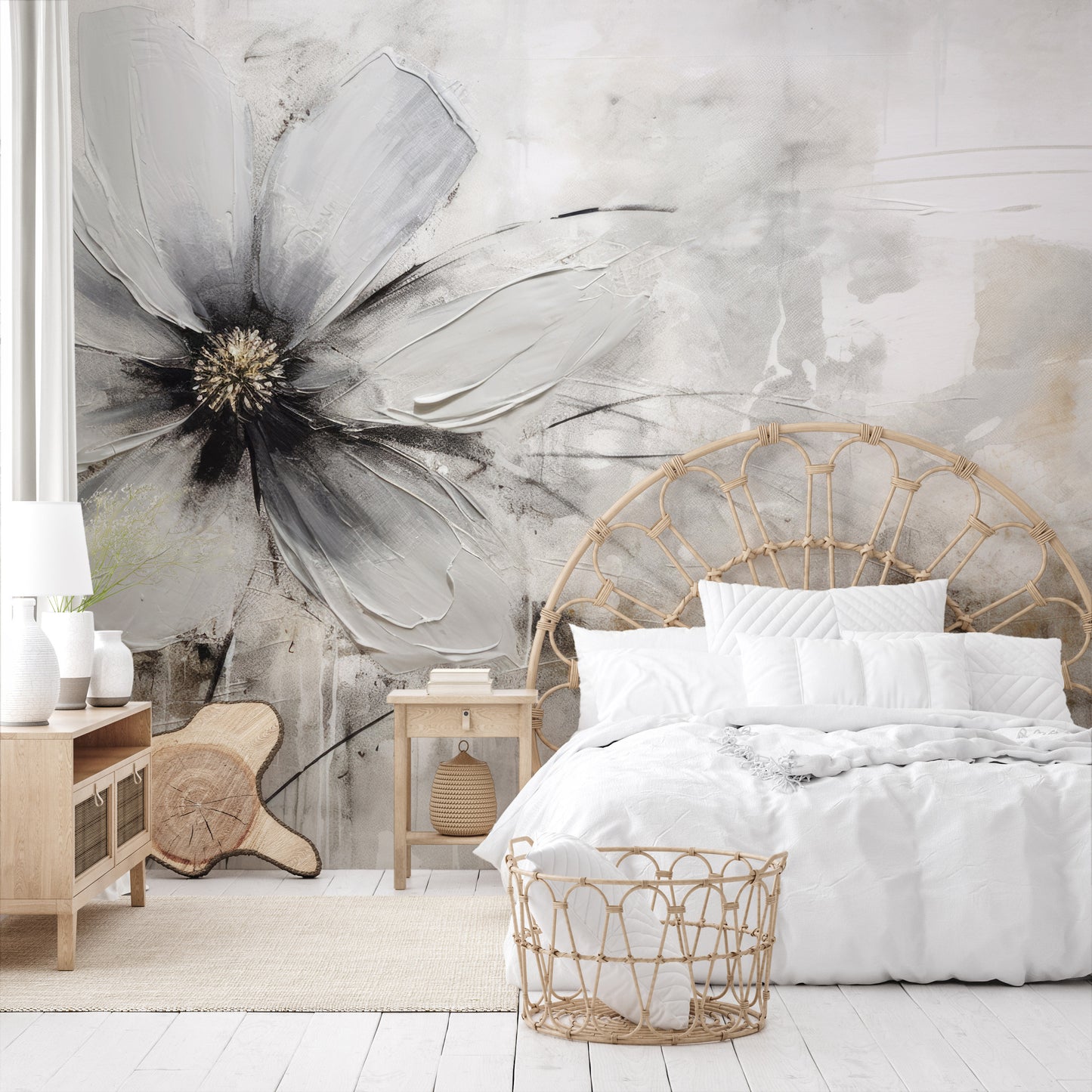 Fototapeta o nazwie MONOCHROME FLORAL ELEGANCE użyta w aranzacji wnętrza.