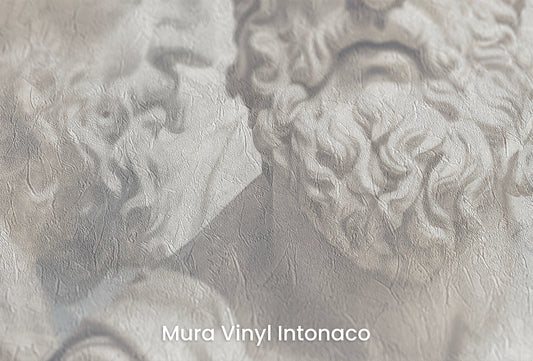 Zbliżenie na artystyczną fototapetę o nazwie Philosopher's Profile na podłożu Mura Vinyl Intonaco - struktura tartego tynku.