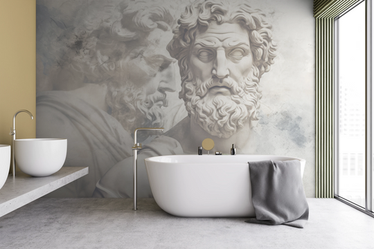 Wzór fototapety artystycznej o nazwie Philosopher's Profile pokazanej w aranżacji wnętrza.