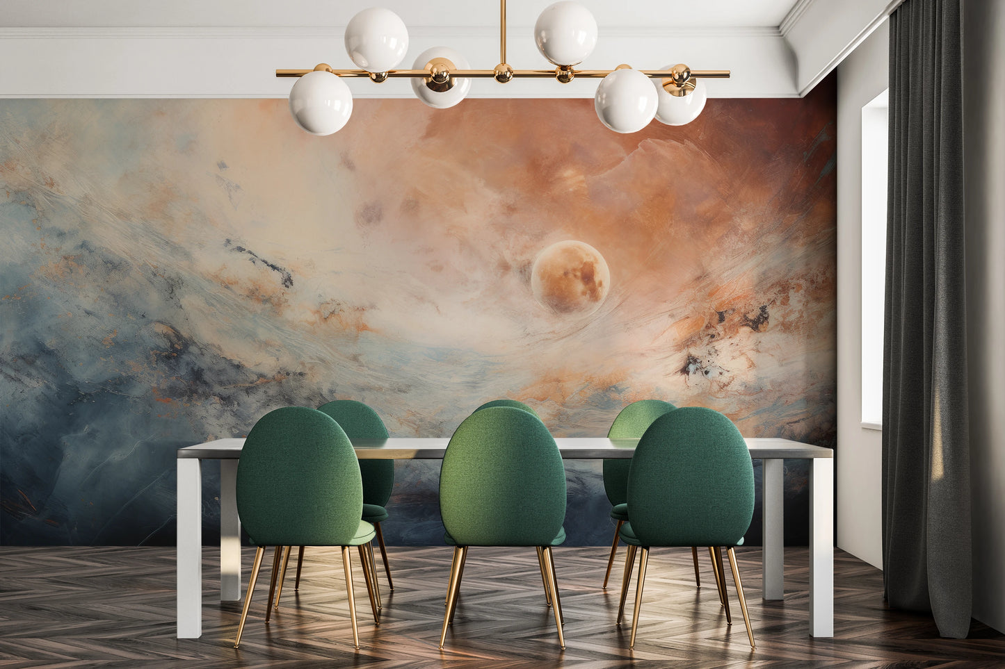 Wzór fototapety artystycznej o nazwie Mars' Horizon #2 pokazanej w aranżacji wnętrza.
