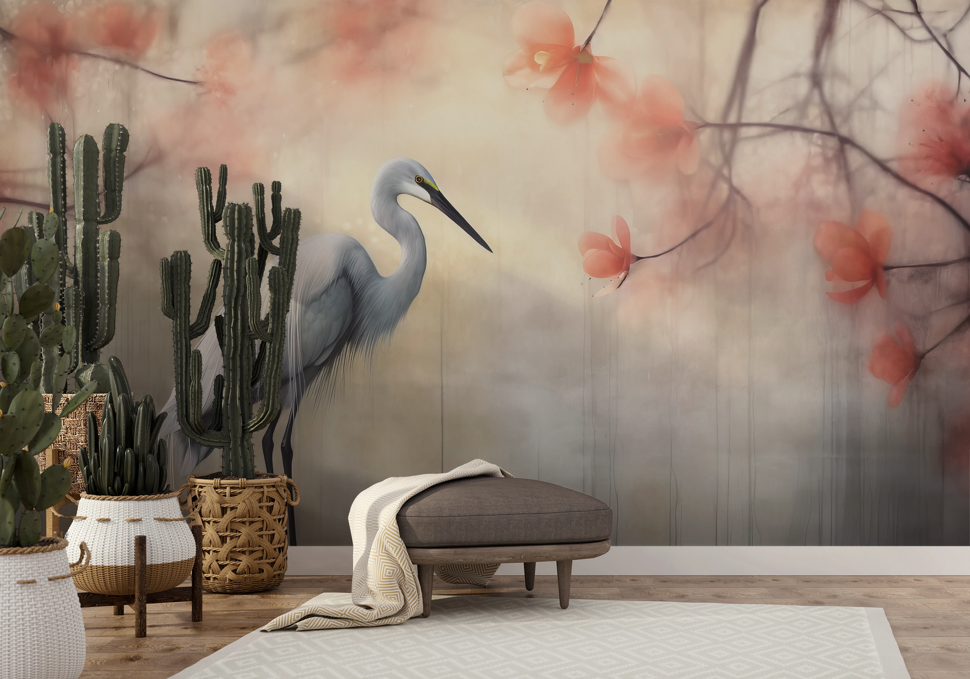 Wzór fototapety o nazwie Heron Elegance pokazanej w kontekście pomieszczenia.