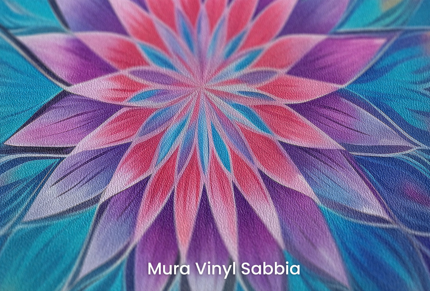 Zbliżenie na artystyczną fototapetę o nazwie Sapphire Harmony na podłożu Mura Vinyl Sabbia struktura grubego ziarna piasku.