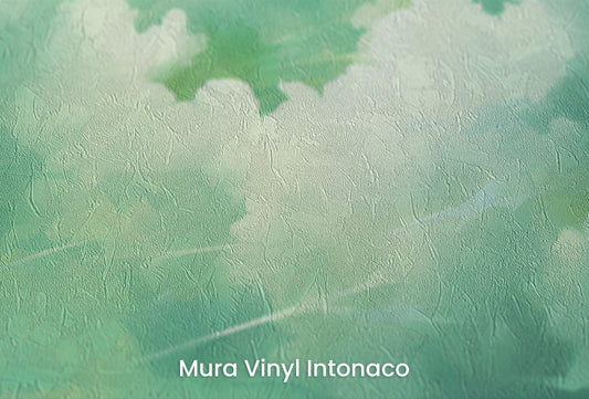 Zbliżenie na artystyczną fototapetę o nazwie Emerald Breath na podłożu Mura Vinyl Intonaco - struktura tartego tynku.