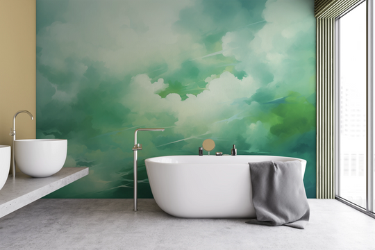 Wzór fototapety artystycznej o nazwie Emerald Breath pokazanej w aranżacji wnętrza.