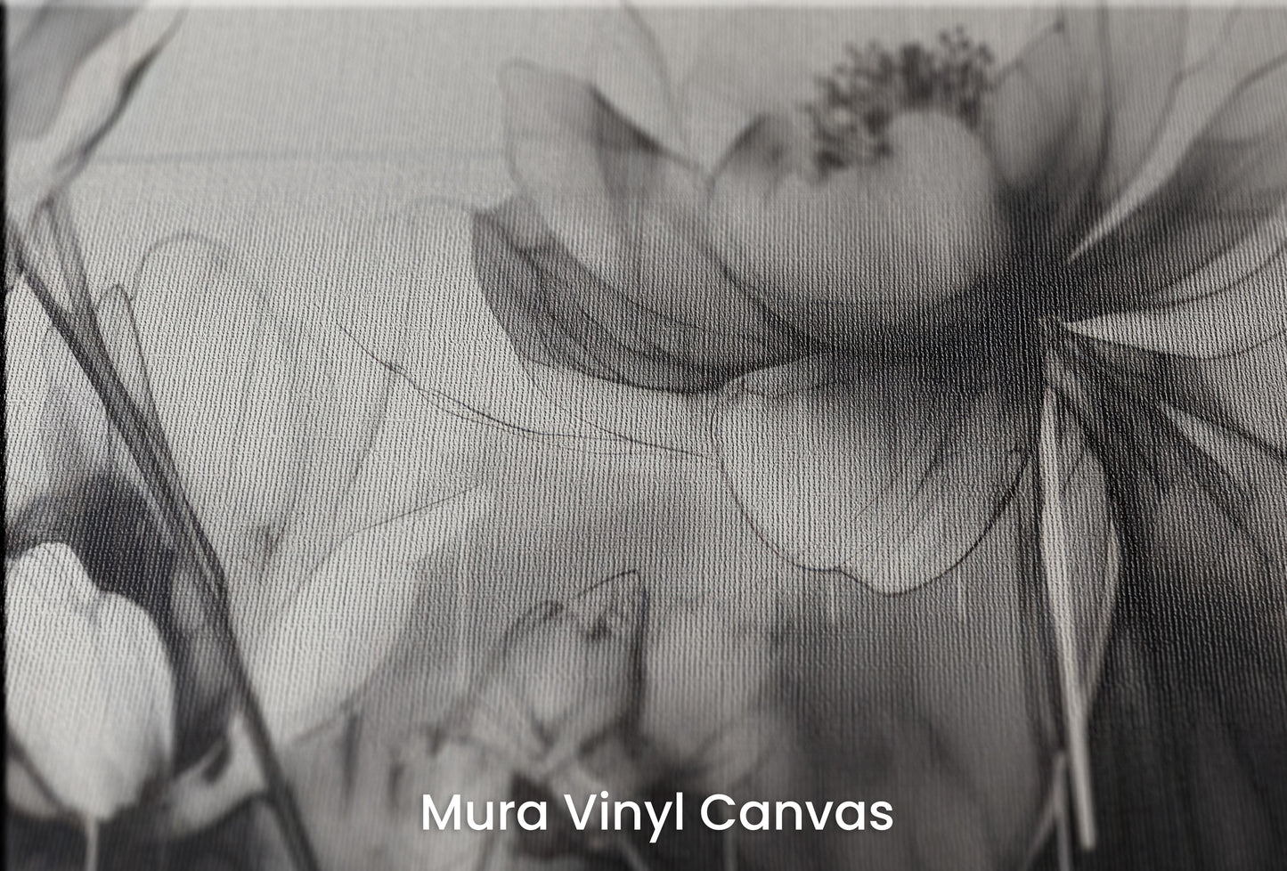 Zbliżenie na artystyczną fototapetę o nazwie GRAPHITE GARDEN GRACE na podłożu Mura Vinyl Canvas - faktura naturalnego płótna.