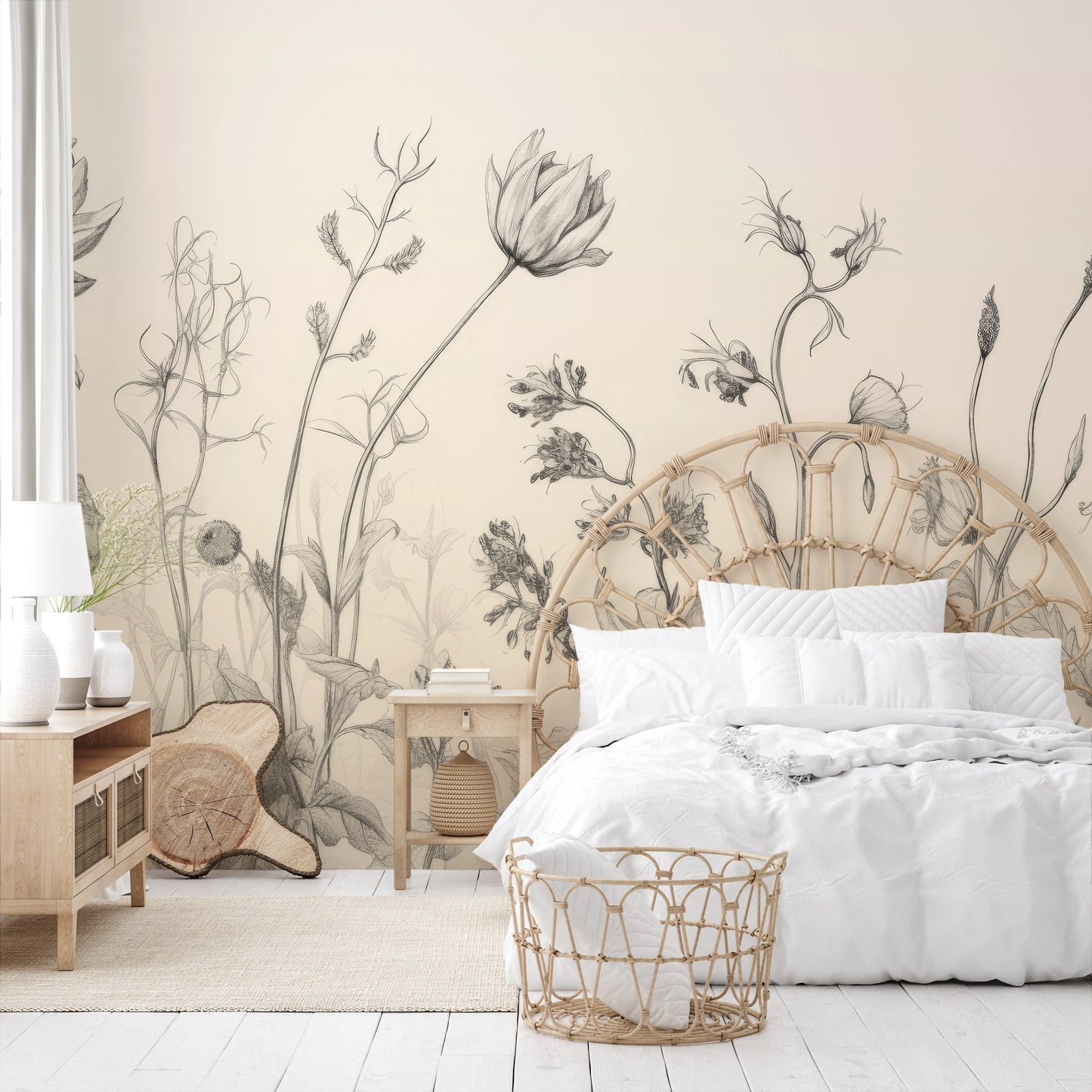 Fototapeta artystyczna o nazwie Blossom Array pokazana w aranżacji wnętrza.