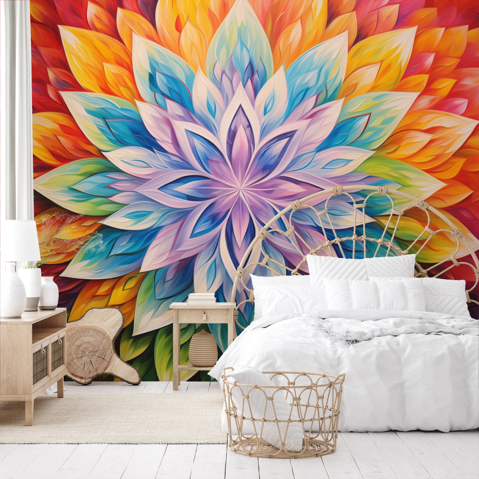 Fototapeta artystyczna o nazwie Fiery Lotus pokazana w aranżacji wnętrza.