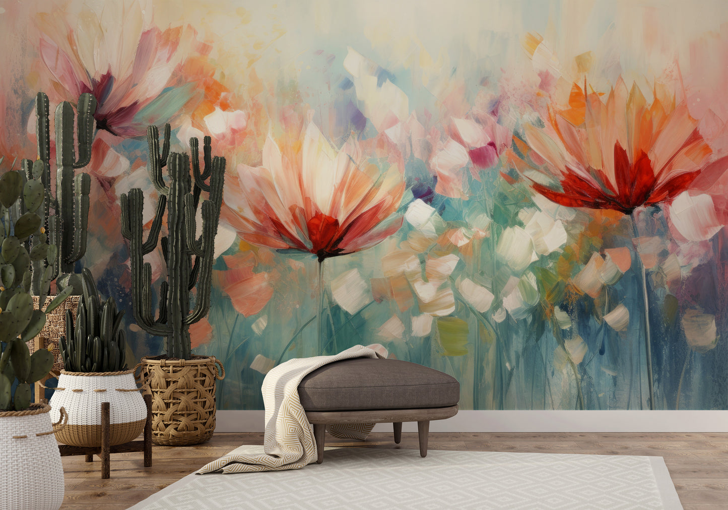 Wzór fototapety o nazwie Serene Flora #3 pokazanej w kontekście pomieszczenia.