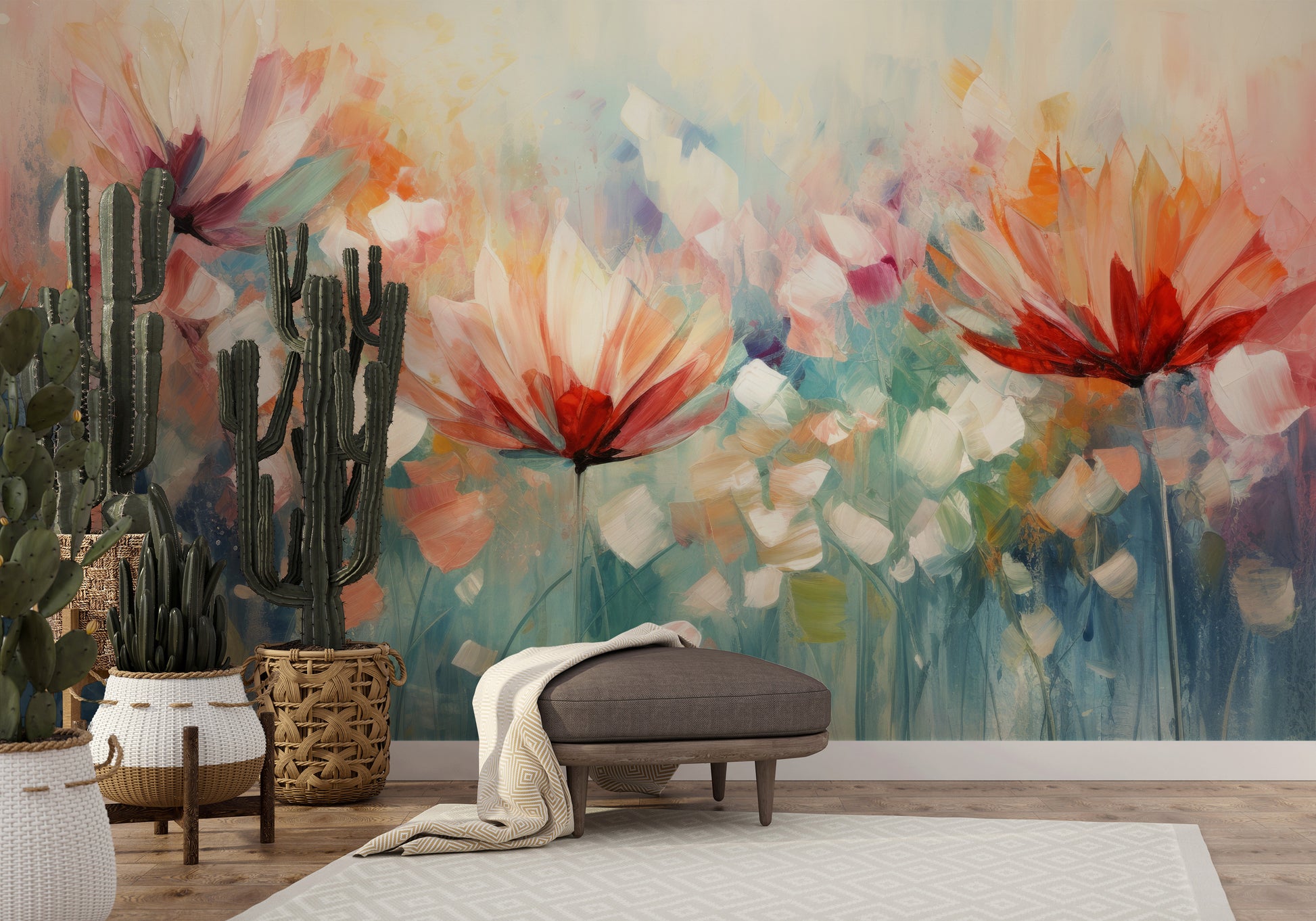Wzór fototapety o nazwie Serene Flora #3 pokazanej w kontekście pomieszczenia.