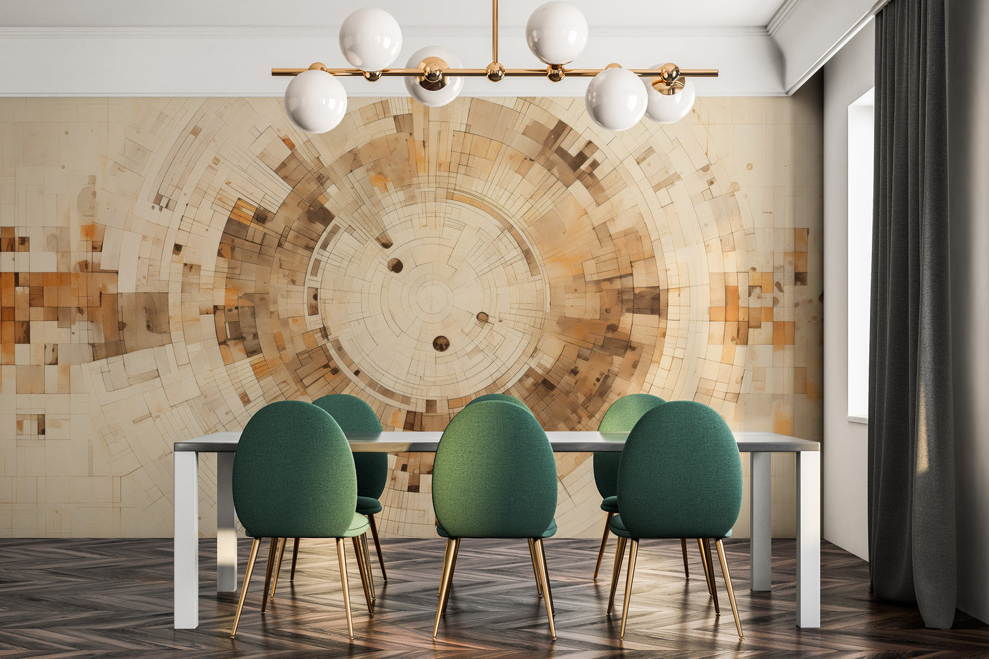 Fototapeta artystyczna o nazwie PIXELATED VORTEX IN EARTHEN TONES pokazana w aranżacji wnętrza.