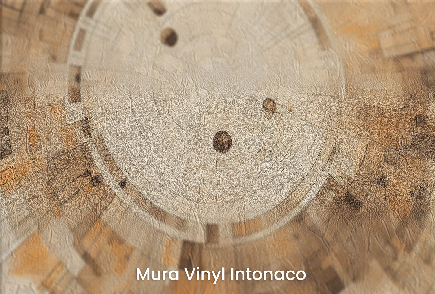 Zbliżenie na artystyczną fototapetę o nazwie PIXELATED VORTEX IN EARTHEN TONES na podłożu Mura Vinyl Intonaco - struktura tartego tynku.