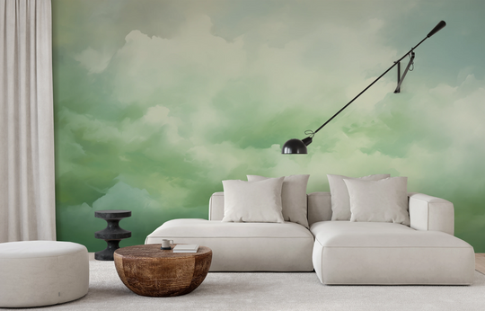 Wzór fototapety artystycznej o nazwie Mint Serenity pokazanej w aranżacji wnętrza.